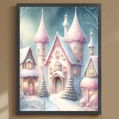 Pink Snowflake Castle - Full Round Drill Diamond Painting 30*40CM
