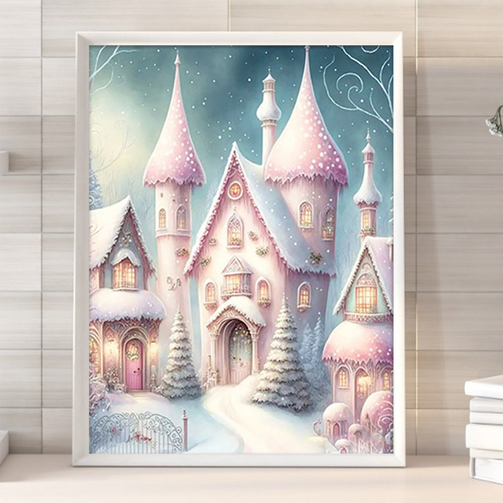 Pink Snowflake Castle - Full Round Drill Diamond Painting 30*40CM