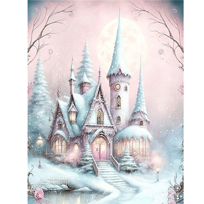 Pink Snowflake Castle - Full Round Drill Diamond Painting 30*40CM