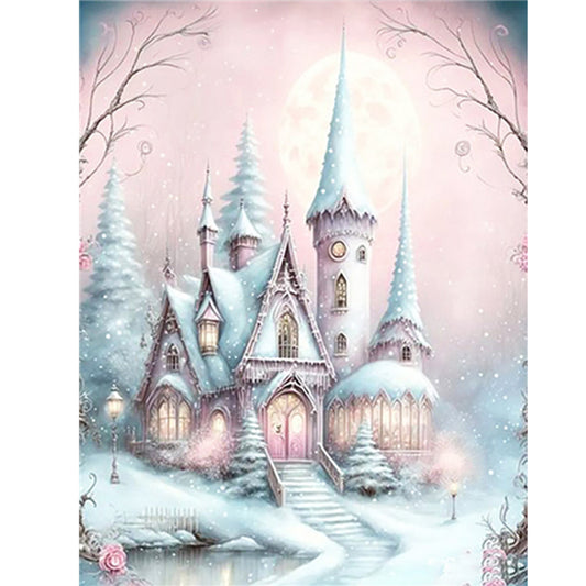 Pink Snowflake Castle - Full Round Drill Diamond Painting 30*40CM