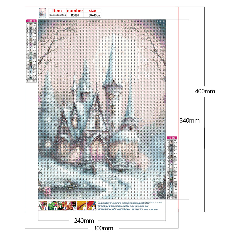 Pink Snowflake Castle - Full Round Drill Diamond Painting 30*40CM