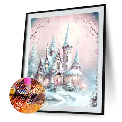 Pink Snowflake Castle - Full Round Drill Diamond Painting 30*40CM