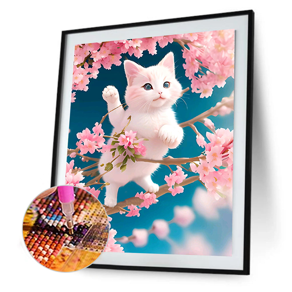 Cat On Branch - Full Round Drill Diamond Painting 30*40CM