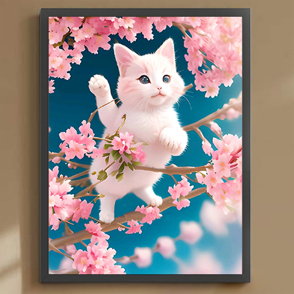 Cat On Branch - Full Round Drill Diamond Painting 30*40CM