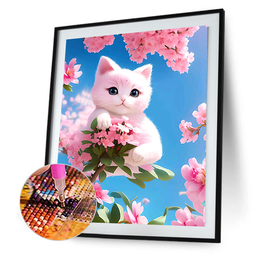 Cat On Branch - Full Round Drill Diamond Painting 30*40CM