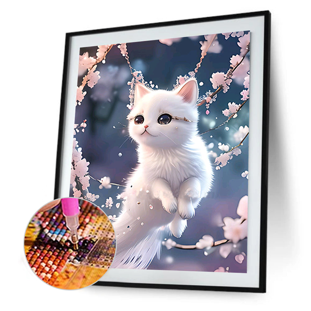 Cat On Branch - Full Round Drill Diamond Painting 30*40CM