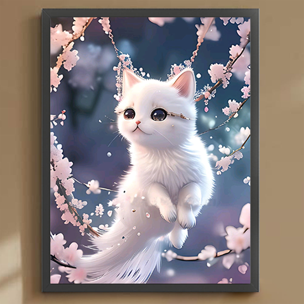 Cat On Branch - Full Round Drill Diamond Painting 30*40CM