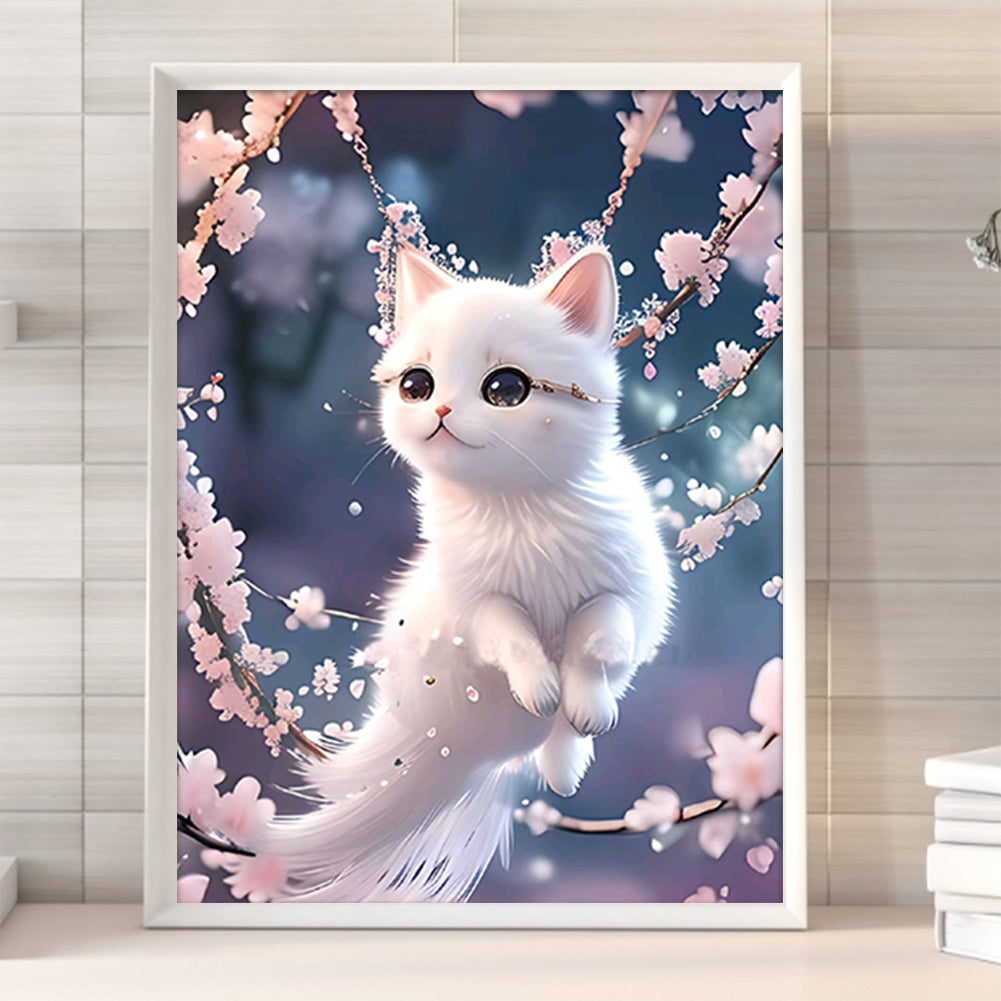 Cat On Branch - Full Round Drill Diamond Painting 30*40CM