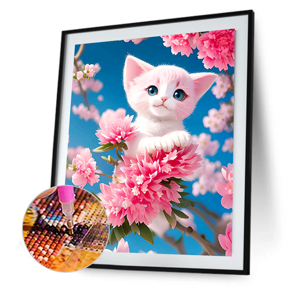 Cat On Branch - Full Round Drill Diamond Painting 30*40CM