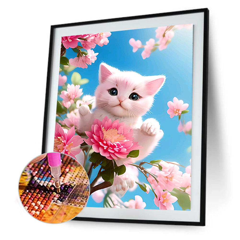 Cat On Branch - Full Round Drill Diamond Painting 30*40CM