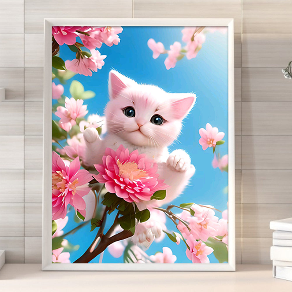 Cat On Branch - Full Round Drill Diamond Painting 30*40CM