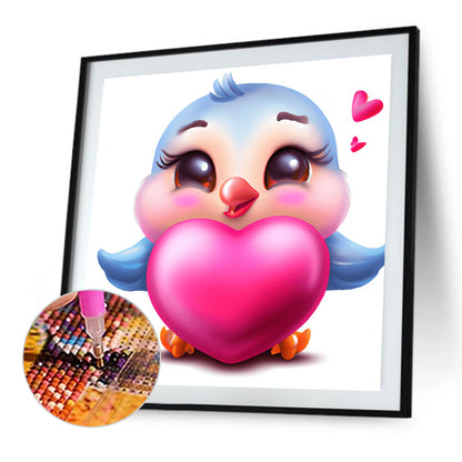 Pink Cute Little Blue Bird - Full Round Drill Diamond Painting 30*30CM