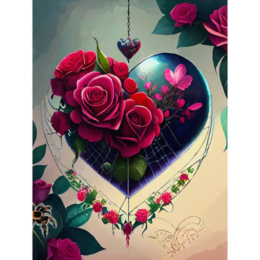 Rose Love Spider Web - Full Round Drill Diamond Painting 30*40CM