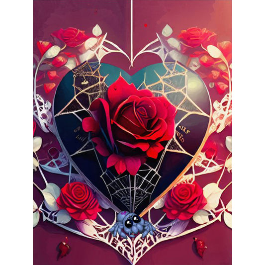 Rose Love Spider Web - Full Round Drill Diamond Painting 30*40CM