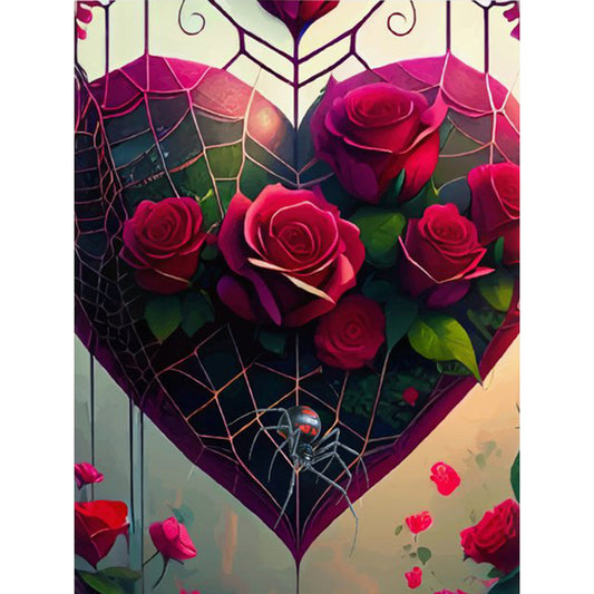 Rose Love Spider Web - Full Round Drill Diamond Painting 30*40CM