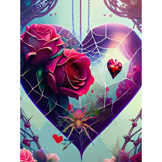 Rose Love Spider Web - Full Round Drill Diamond Painting 30*40CM