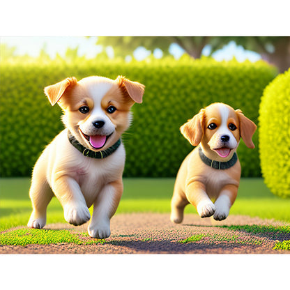 Two Puppies - Full Round Drill Diamond Painting 40*30CM