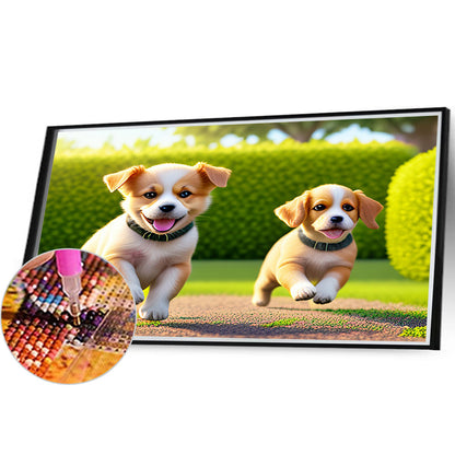Two Puppies - Full Round Drill Diamond Painting 40*30CM
