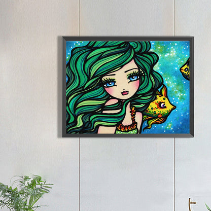 Curly Hair Girl - Full Round Drill Diamond Painting 40*30CM