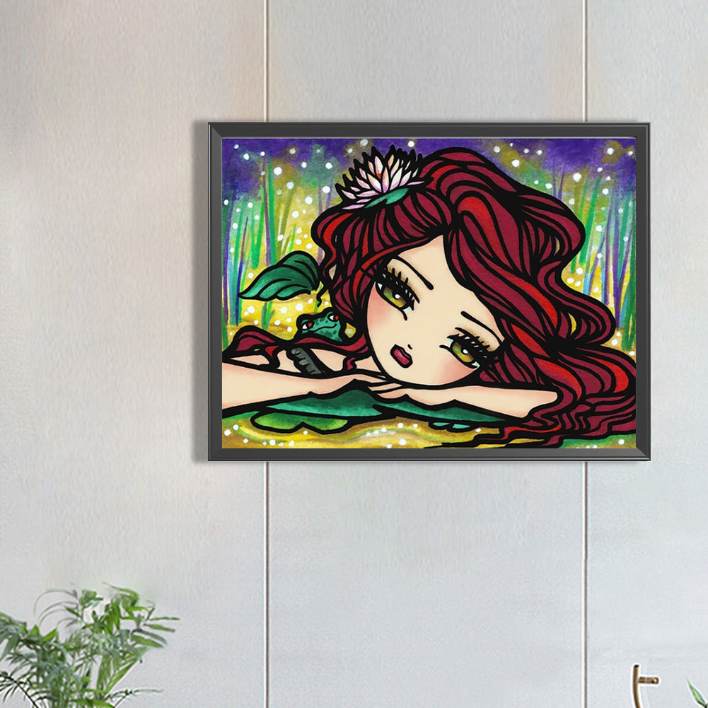 Curly Hair Girl - Full Round Drill Diamond Painting 40*30CM