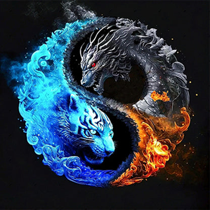 Tiger And Dragon Yin Yang Illustration - Full Round Drill Diamond Painting 30*30CM