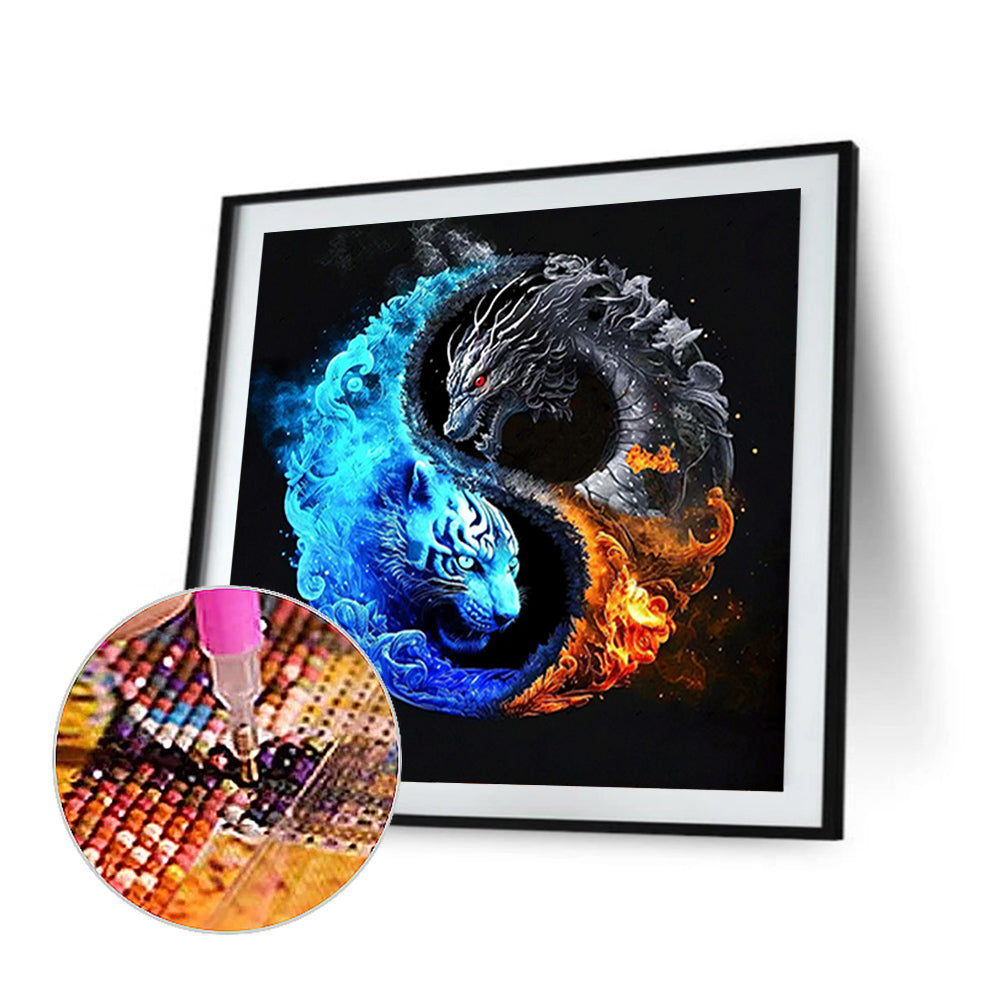 Tiger And Dragon Yin Yang Illustration - Full Round Drill Diamond Painting 30*30CM