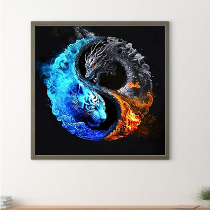 Tiger And Dragon Yin Yang Illustration - Full Round Drill Diamond Painting 30*30CM