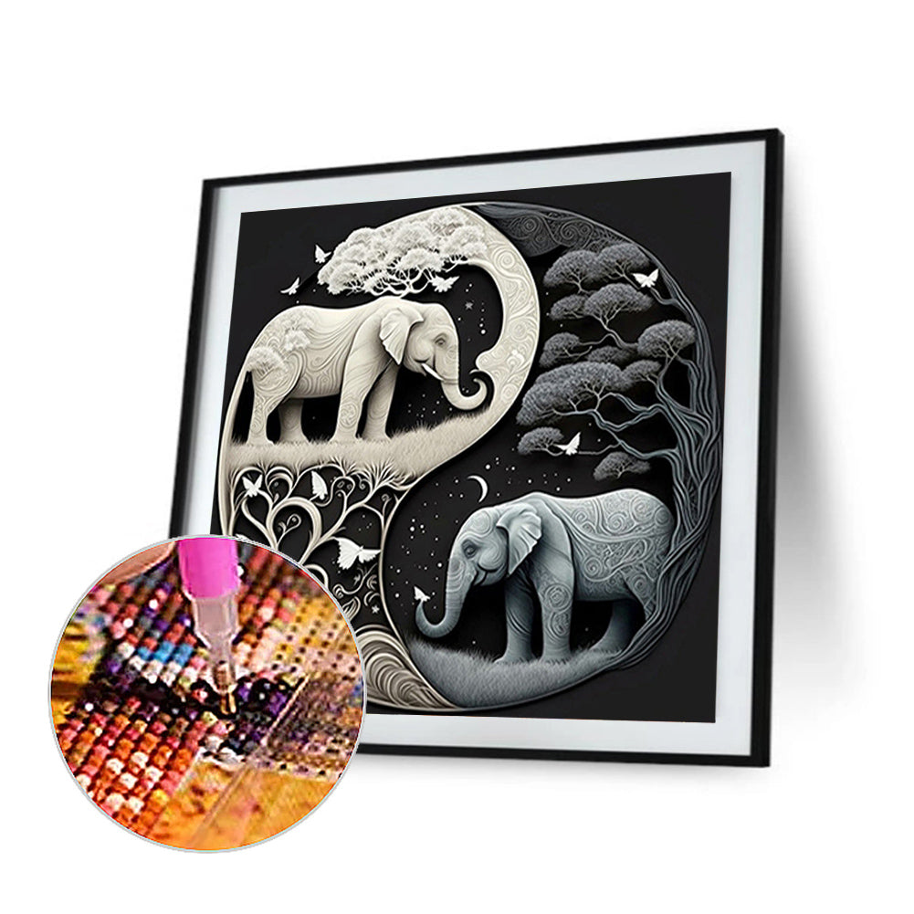 Elephant Yin Yang Diagram - Full Round Drill Diamond Painting 40*40CM