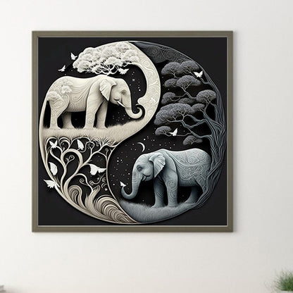 Elephant Yin Yang Diagram - Full Round Drill Diamond Painting 40*40CM