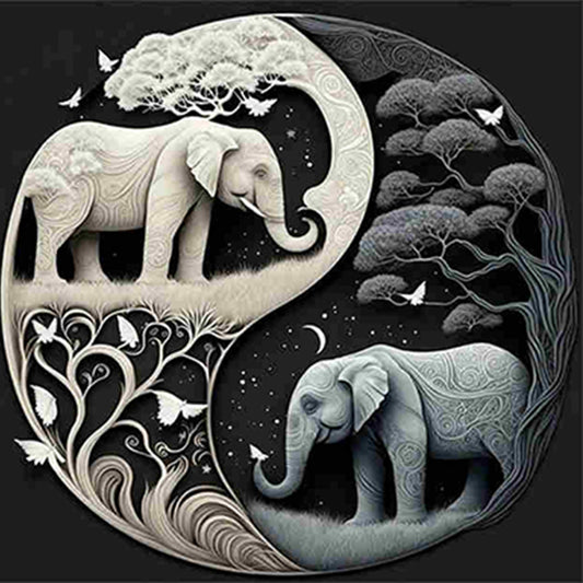 Elephant Yin Yang Diagram - Full Square Drill Diamond Painting 30*30CM
