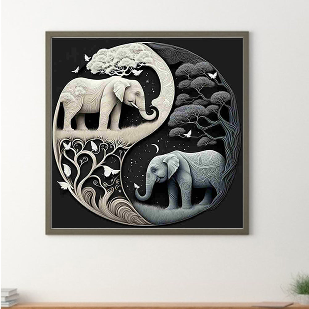 Elephant Yin Yang Diagram - Full Square Drill Diamond Painting 30*30CM