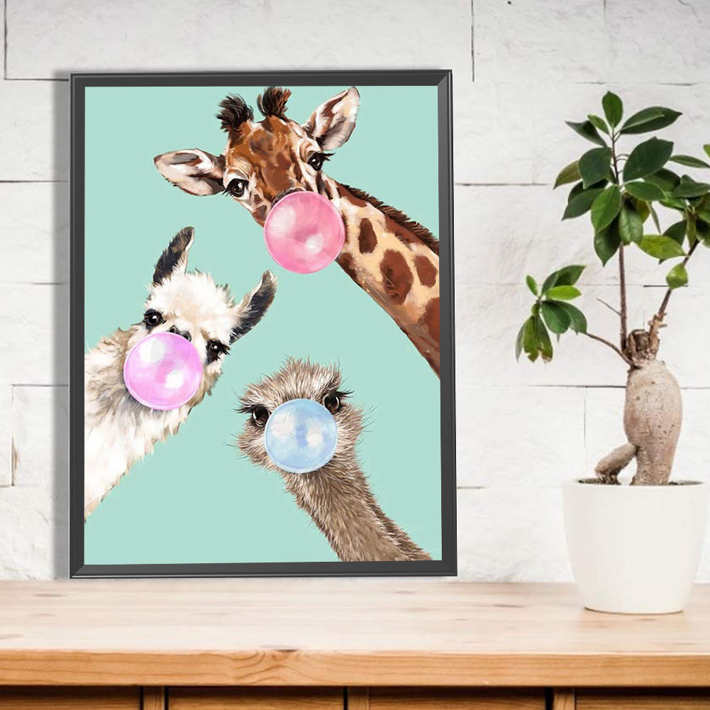 Giraffe Blowing Bubbles - Full Round Drill Diamond Painting 30*40CM
