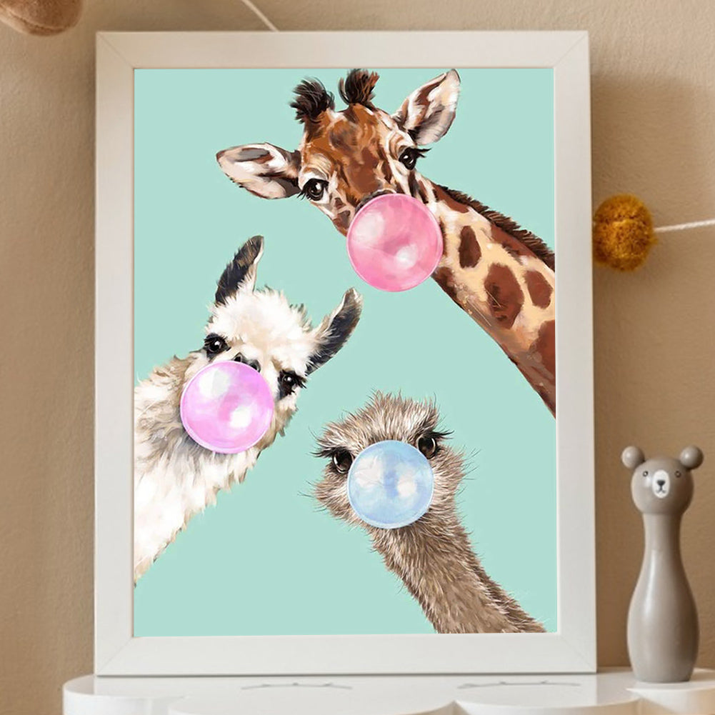 Giraffe Blowing Bubbles - Full Round Drill Diamond Painting 30*40CM