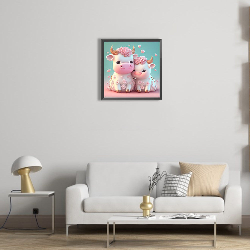 Cartoon Little Cow - Full Round Drill Diamond Painting 30*30CM