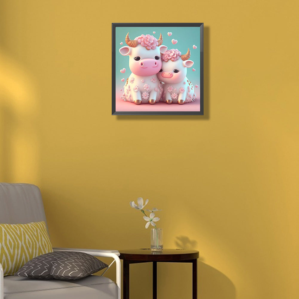 Cartoon Little Cow - Full Round Drill Diamond Painting 30*30CM