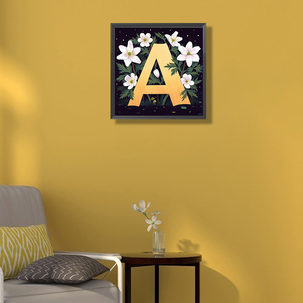 Flower Letter A - Full Round Drill Diamond Painting 40*40CM