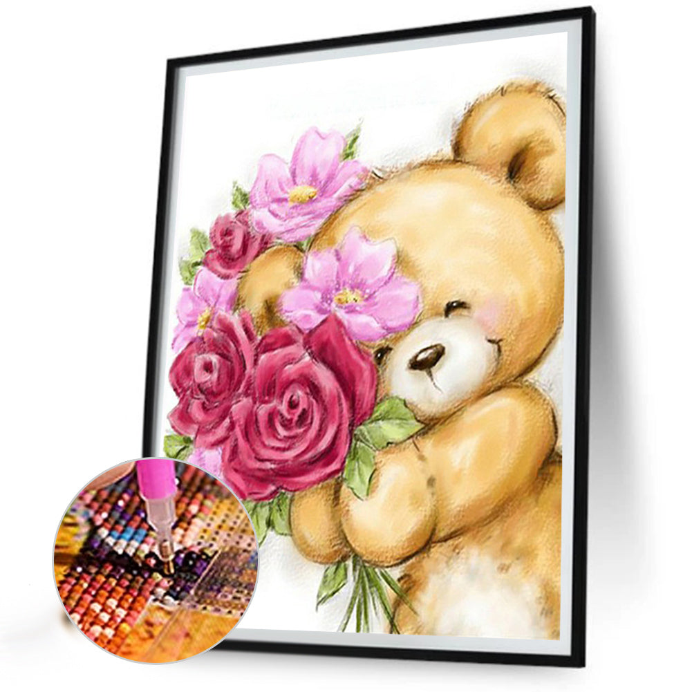 Flower Bear - Full Round Drill Diamond Painting 30*40CM