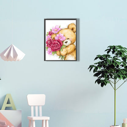 Flower Bear - Full Round Drill Diamond Painting 30*40CM