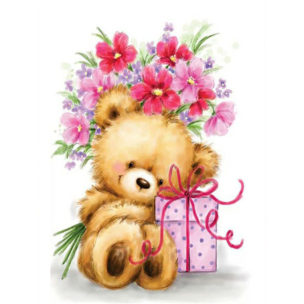 Flower Bear - Full Round Drill Diamond Painting 30*40CM