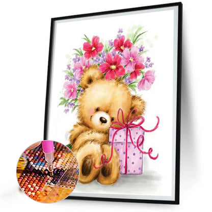 Flower Bear - Full Round Drill Diamond Painting 30*40CM