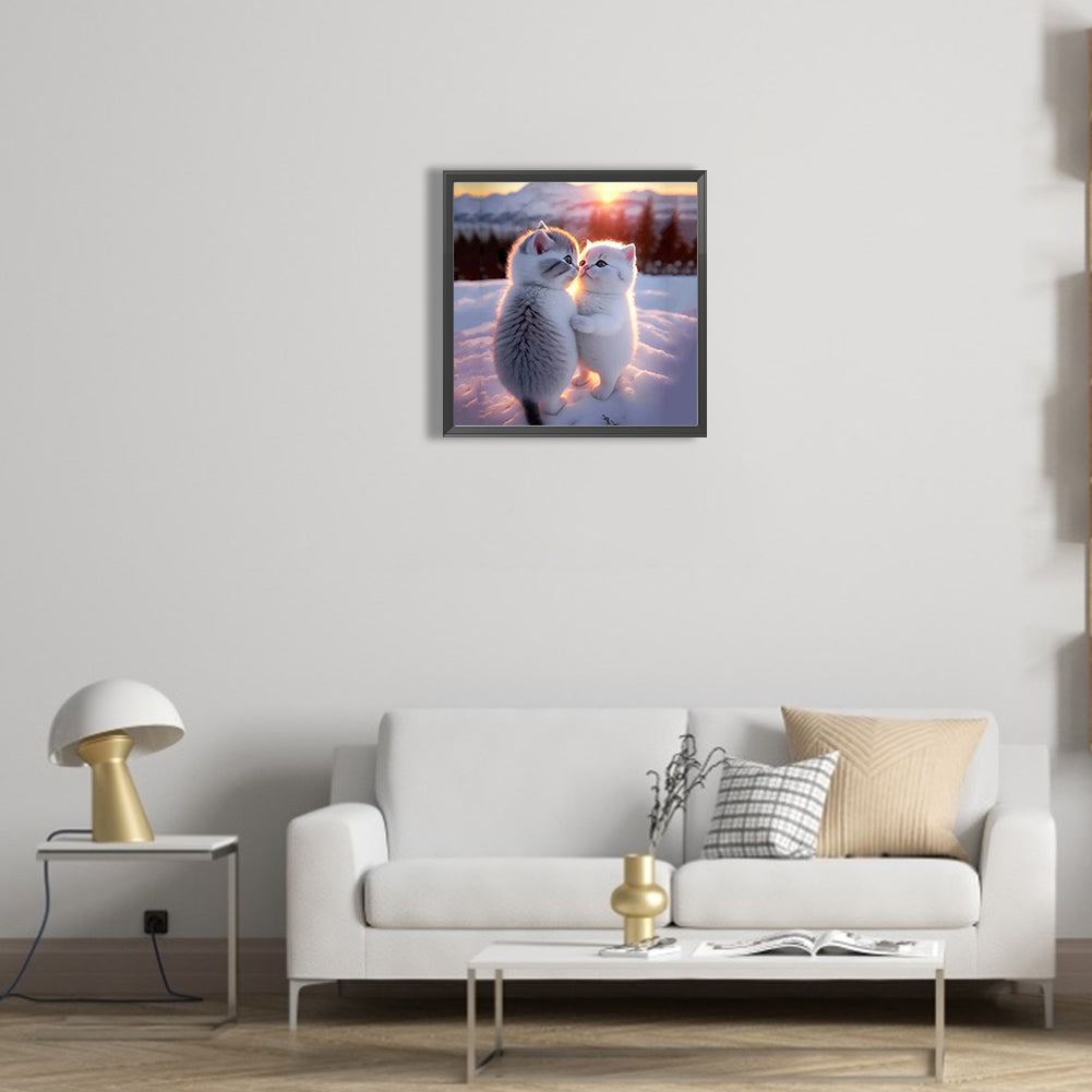 Two Kittens In The Snow - Full Round Drill Diamond Painting 30*30CM