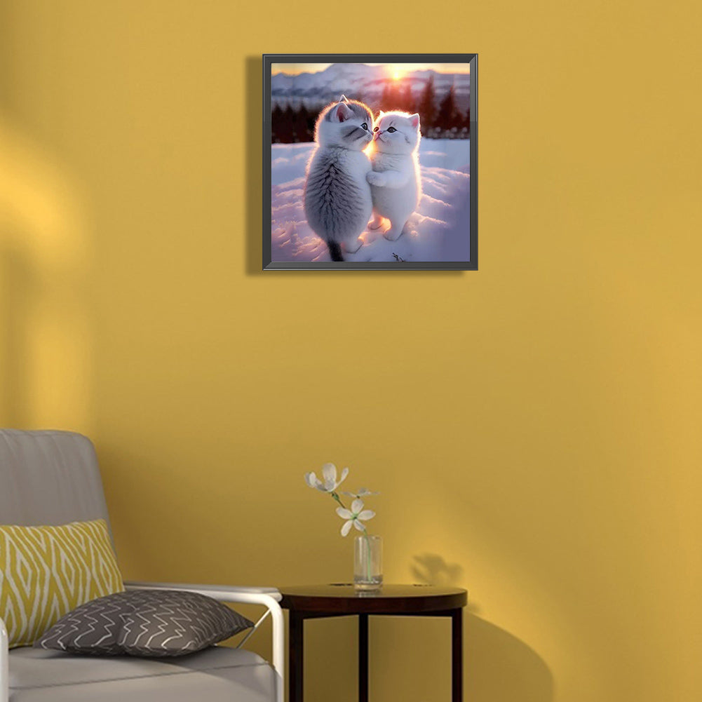Two Kittens In The Snow - Full Round Drill Diamond Painting 30*30CM