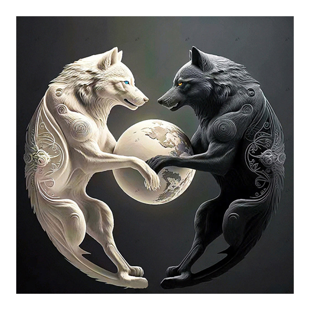 Wolf Yin Yang Diagram - Full Round Drill Diamond Painting 30*30CM
