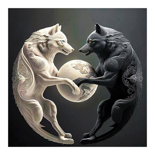 Wolf Yin Yang Diagram - Full Round Drill Diamond Painting 30*30CM