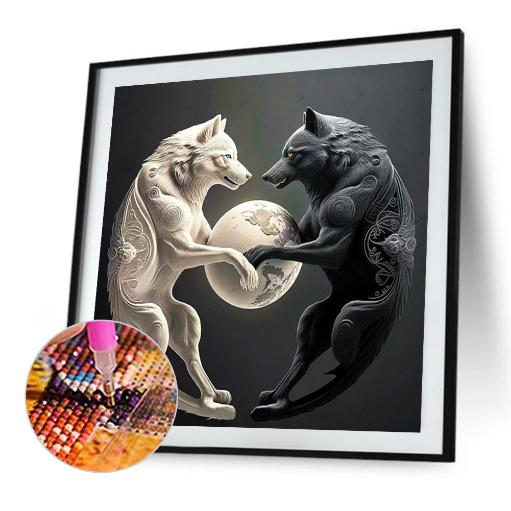 Wolf Yin Yang Diagram - Full Round Drill Diamond Painting 30*30CM