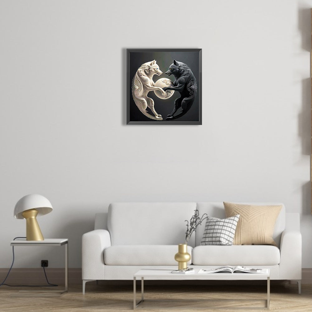 Wolf Yin Yang Diagram - Full Round Drill Diamond Painting 30*30CM