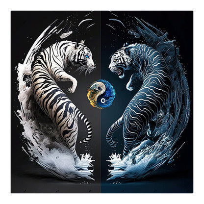 Tiger Yin Yang Diagram - Full Round Drill Diamond Painting 30*30CM