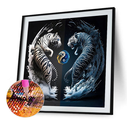 Tiger Yin Yang Diagram - Full Round Drill Diamond Painting 30*30CM