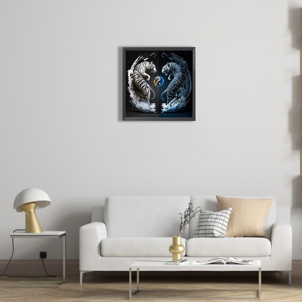 Tiger Yin Yang Diagram - Full Round Drill Diamond Painting 30*30CM