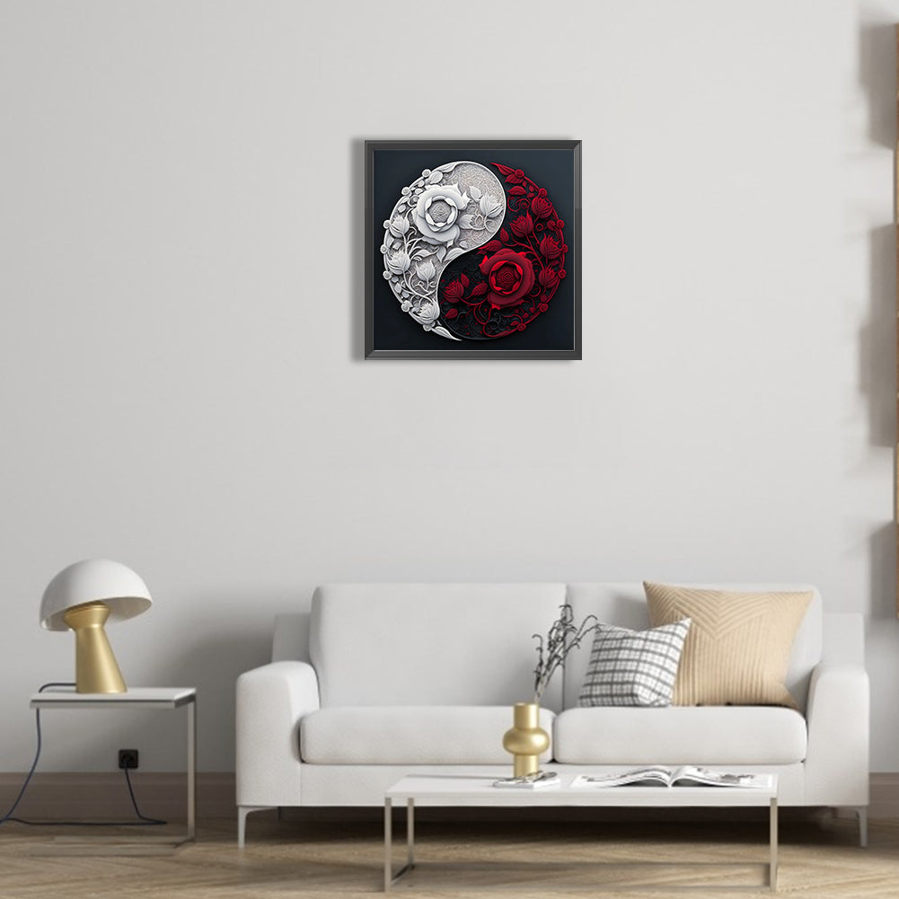 Rose Yin Yang Chart - Full Round Drill Diamond Painting 30*30CM